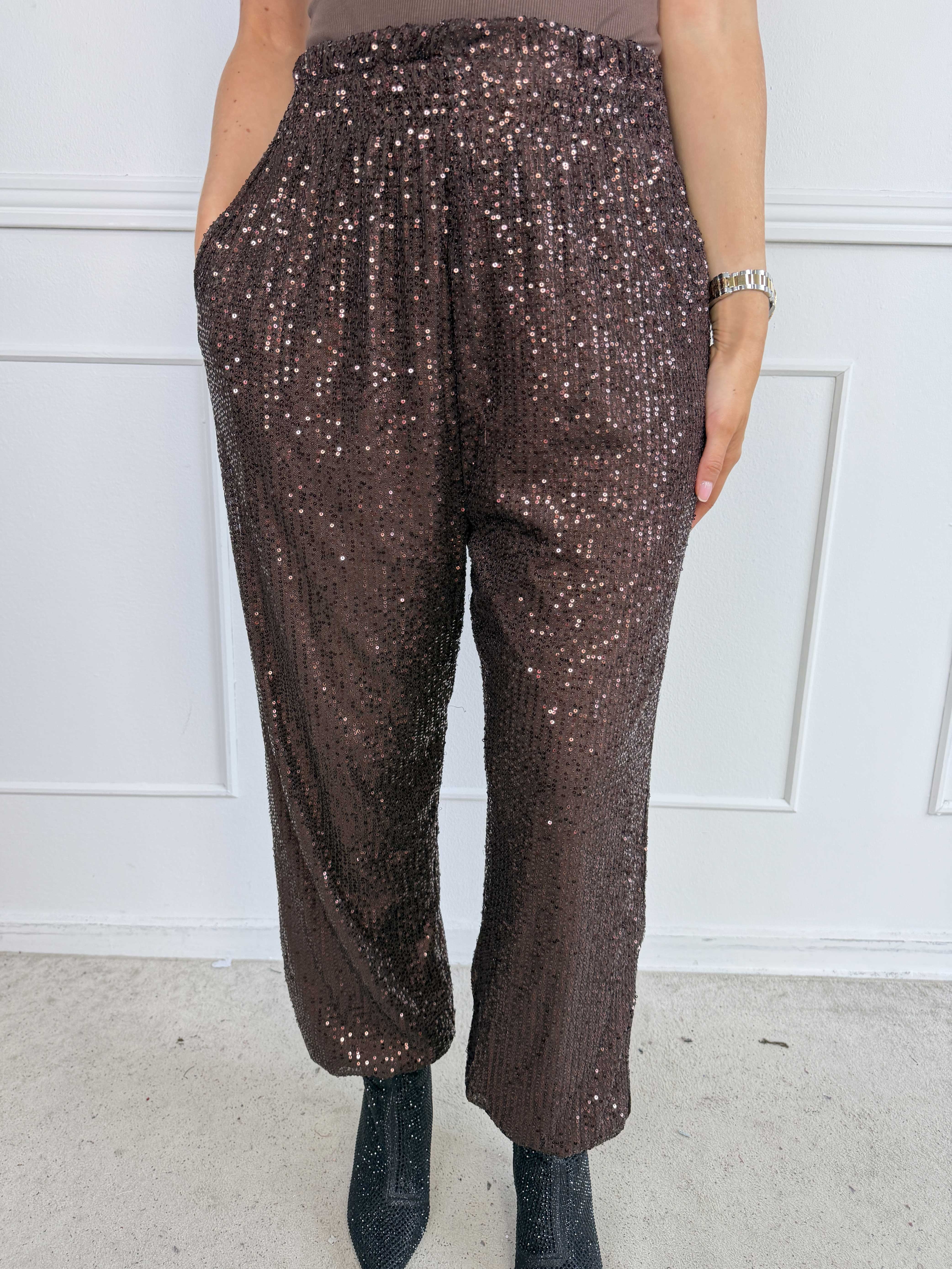 Pams Glitter Harem Pants - Elastiska paljettbyxor i plus size med smock i midjan